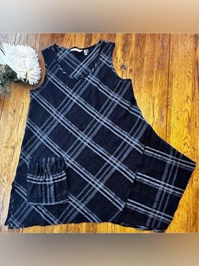 Soft Surroundings Gauze Asymmetric Black and White Plaid Tunic Top Small EUC